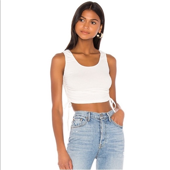 Superdown Revolve “Gwen” White Ribbed Crop Tank Top Side Ruching - Picture 1 of 13